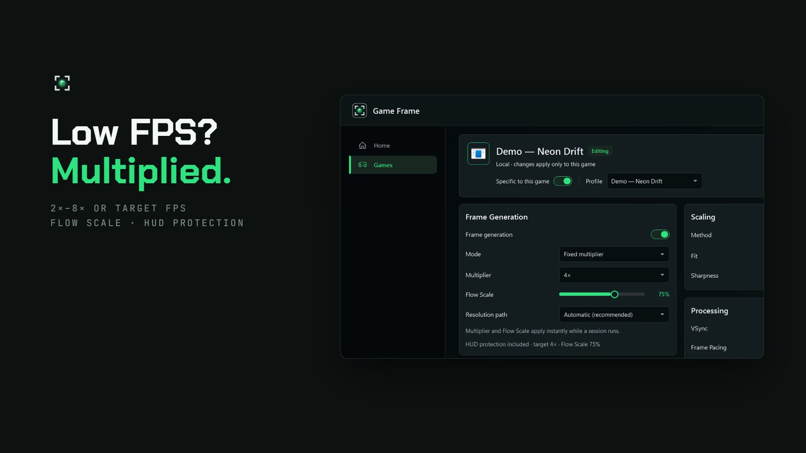 Game Frame frame generation settings